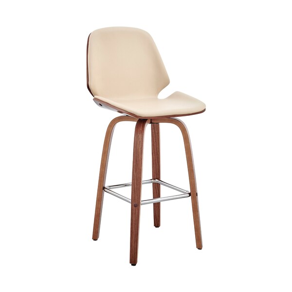 Armen Living Arabela 26" Cream Faux Leather and Walnut Wood Swivel Bar Stool - LCAABAWACR26