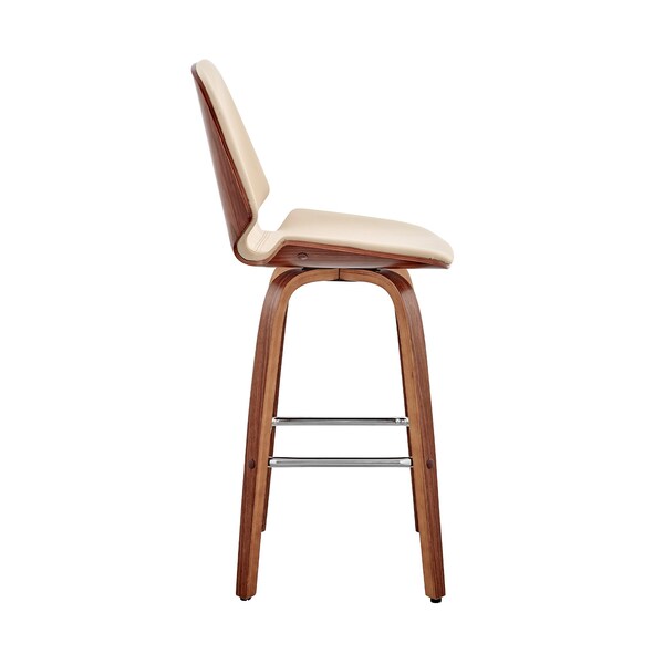 Armen Living Arabela 26" Cream Faux Leather and Walnut Wood Swivel Bar Stool - LCAABAWACR26