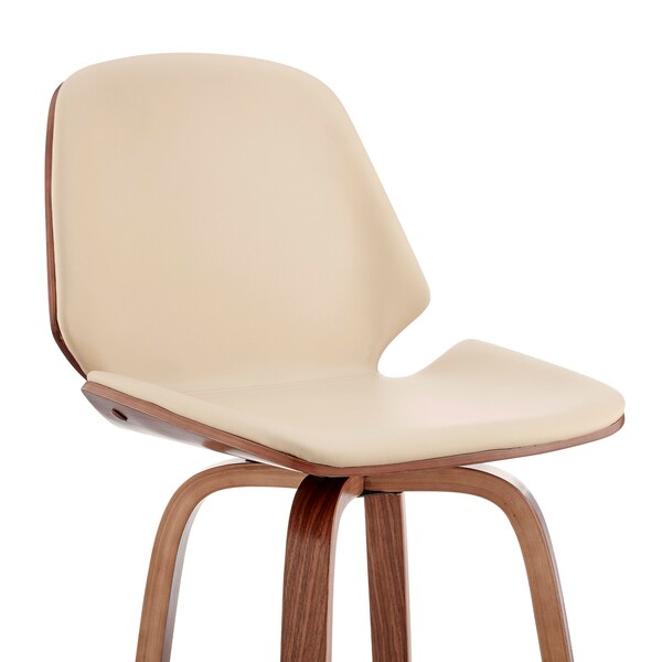 Armen Living Arabela 26" Cream Faux Leather and Walnut Wood Swivel Bar Stool - LCAABAWACR26