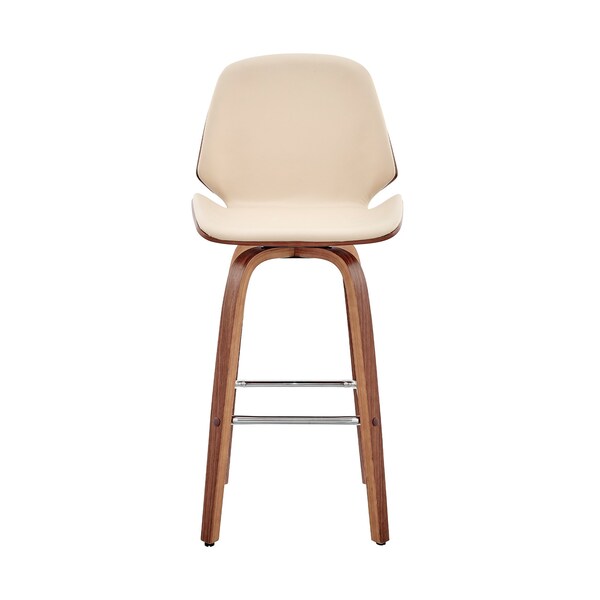 Armen Living Arabela 26" Cream Faux Leather and Walnut Wood Swivel Bar Stool - LCAABAWACR26