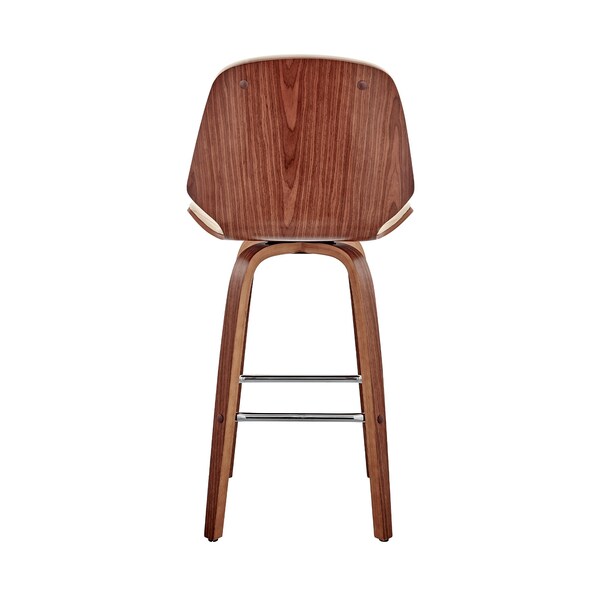 Armen Living Arabela 26" Cream Faux Leather and Walnut Wood Swivel Bar Stool - LCAABAWACR26