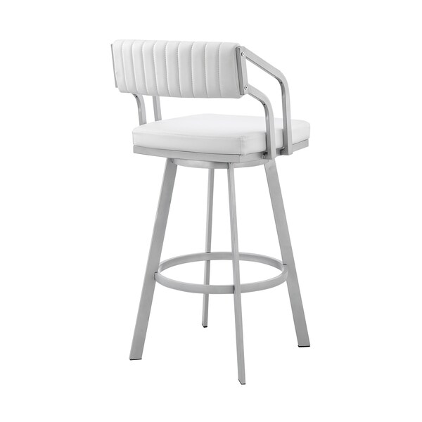 Armen Living Capri 26" Swivel White Faux Leather and Silver Metal Bar Stool - LCCPBASLWH26