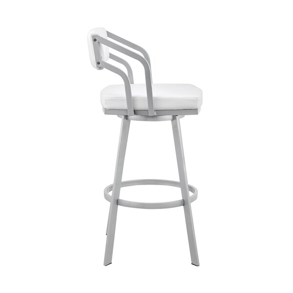 Armen Living Capri 26" Swivel White Faux Leather and Silver Metal Bar Stool - LCCPBASLWH26