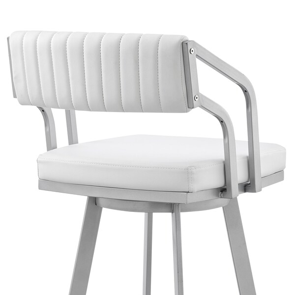 Armen Living Capri 26" Swivel White Faux Leather and Silver Metal Bar Stool - LCCPBASLWH26