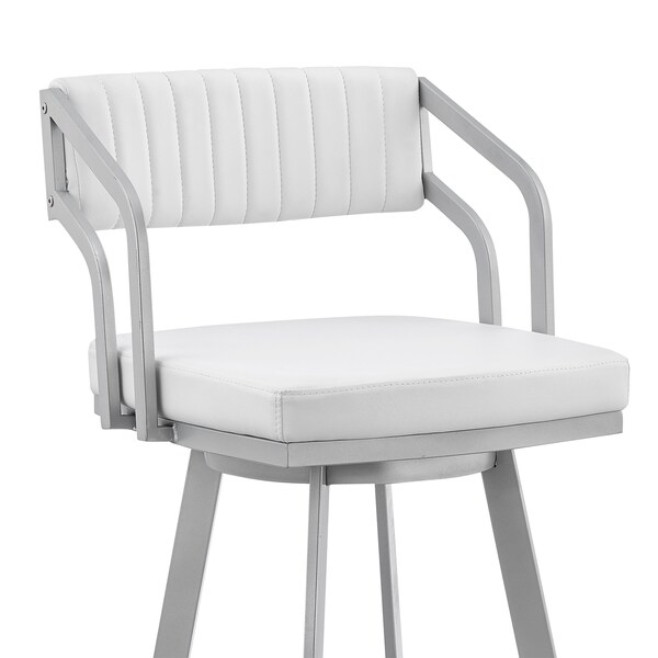 Armen Living Capri 26" Swivel White Faux Leather and Silver Metal Bar Stool - LCCPBASLWH26
