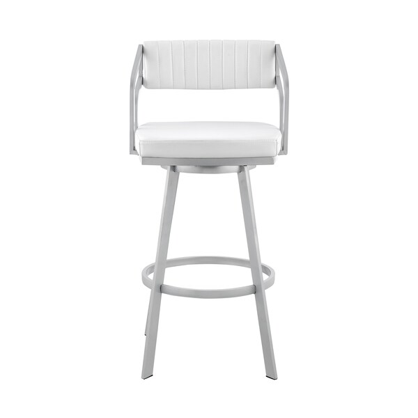 Armen Living Capri 26" Swivel White Faux Leather and Silver Metal Bar Stool - LCCPBASLWH26
