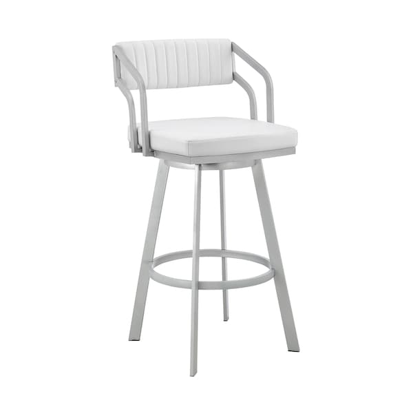 Armen Living Capri 26" Swivel White Faux Leather and Silver Metal Bar Stool - LCCPBASLWH26