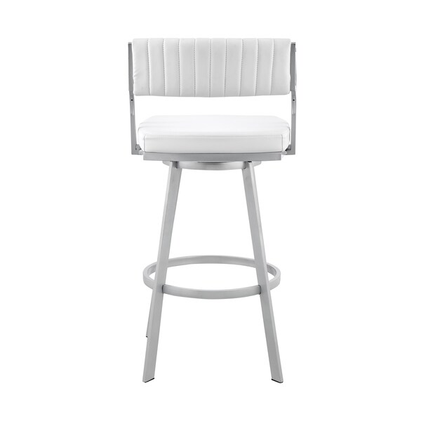 Armen Living Capri 26" Swivel White Faux Leather and Silver Metal Bar Stool - LCCPBASLWH26