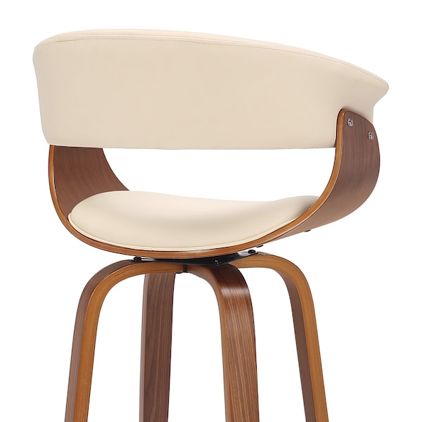 Armen Living Julyssa 30" Bar Height Swivel Cream Faux Leather and Walnut Wood Bar Stool - LCJSBAWACR30