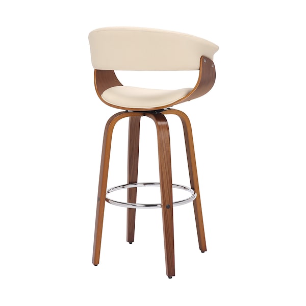 Armen Living Julyssa 30" Bar Height Swivel Cream Faux Leather and Walnut Wood Bar Stool - LCJSBAWACR30