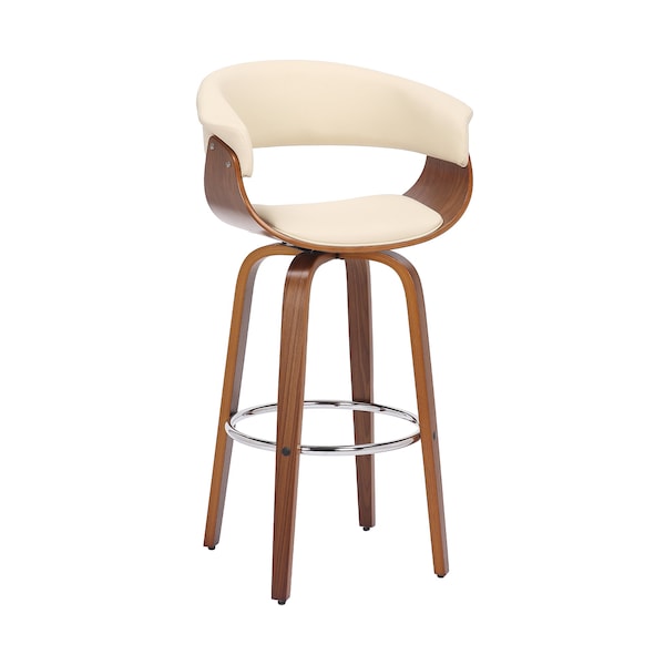 Armen Living Julyssa 30" Bar Height Swivel Cream Faux Leather and Walnut Wood Bar Stool - LCJSBAWACR30