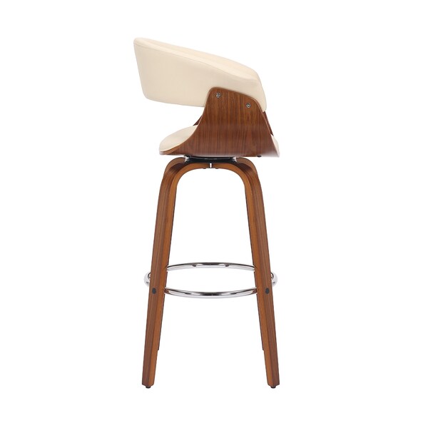 Armen Living Julyssa 30" Bar Height Swivel Cream Faux Leather and Walnut Wood Bar Stool - LCJSBAWACR30