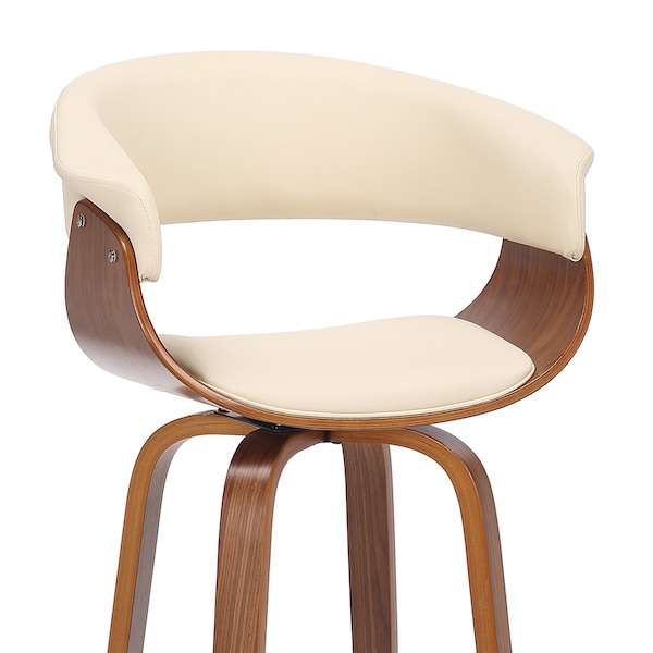 Armen Living Julyssa 30" Bar Height Swivel Cream Faux Leather and Walnut Wood Bar Stool - LCJSBAWACR30