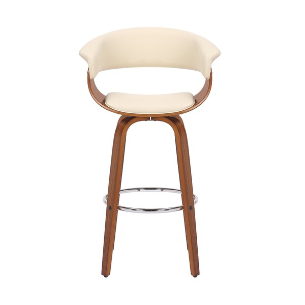 Armen Living Julyssa 30" Bar Height Swivel Cream Faux Leather and Walnut Wood Bar Stool - LCJSBAWACR30