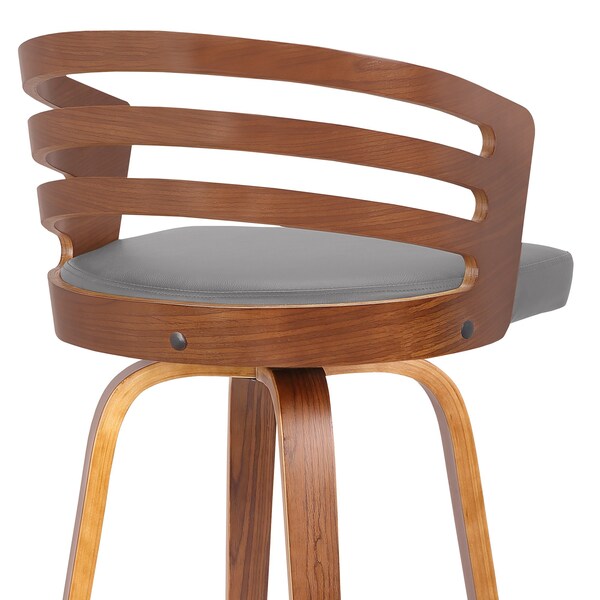 Armen Living Jayden 30" Bar Height Swivel Gray Faux Leather and Walnut Wood Bar Stool - LCJYBAGRWA30