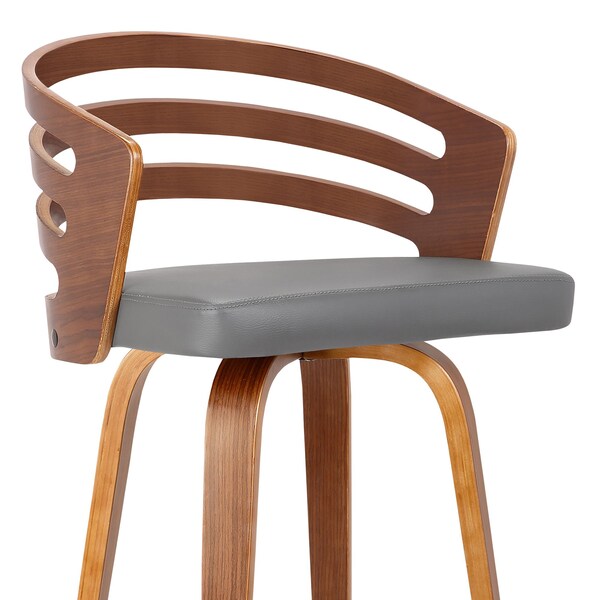 Armen Living Jayden 30" Bar Height Swivel Gray Faux Leather and Walnut Wood Bar Stool - LCJYBAGRWA30