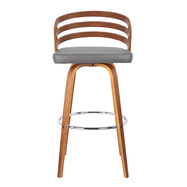 Armen Living Jayden 30" Bar Height Swivel Gray Faux Leather and Walnut Wood Bar Stool - LCJYBAGRWA30