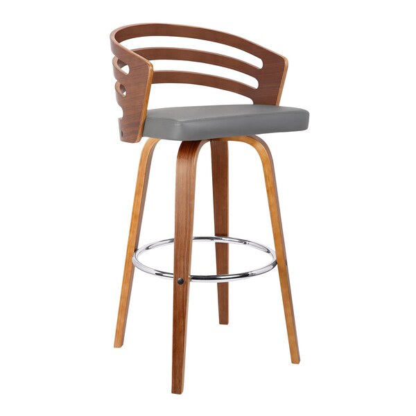 Armen Living Jayden 30" Bar Height Swivel Gray Faux Leather and Walnut Wood Bar Stool - LCJYBAGRWA30