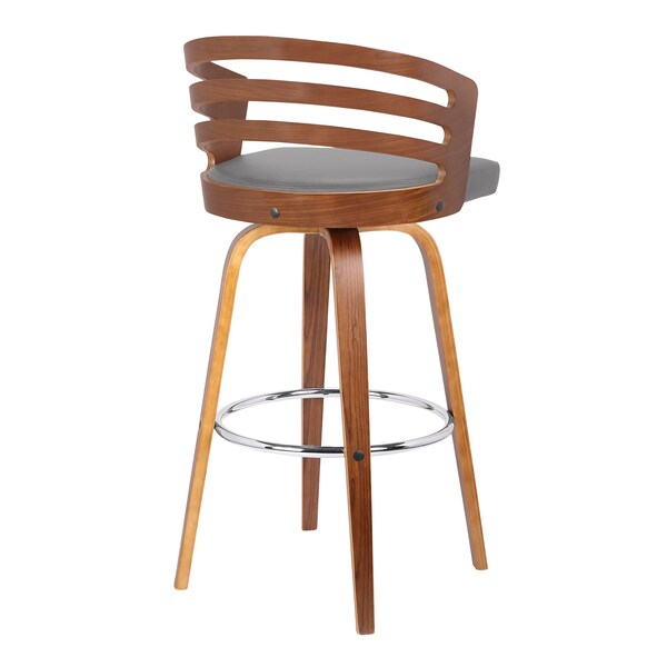 Armen Living Jayden 30" Bar Height Swivel Gray Faux Leather and Walnut Wood Bar Stool - LCJYBAGRWA30