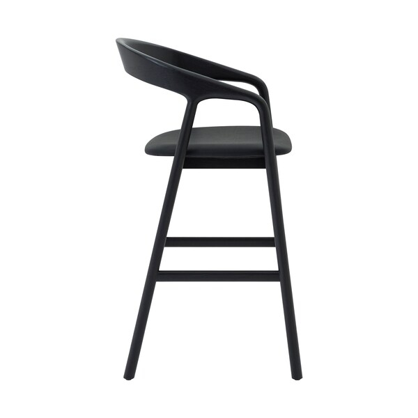 Armen Living Apache Black Oak Wood and Faux Leather Bar Stool - LCAPBABLK30