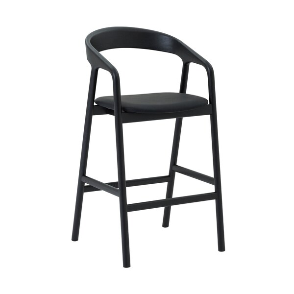Armen Living Apache Black Oak Wood and Faux Leather Bar Stool - LCAPBABLK30