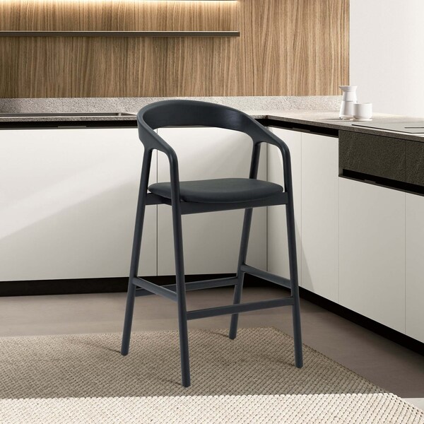 Armen Living Apache Black Oak Wood and Faux Leather Bar Stool - LCAPBABLK30