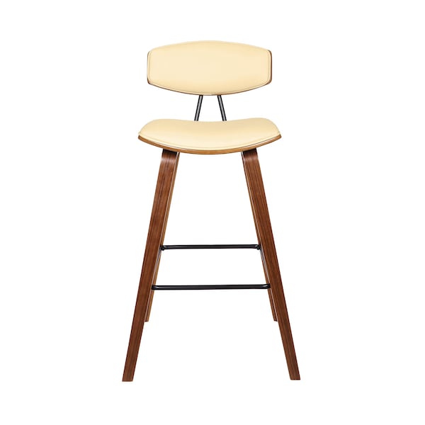 Armen Living Fox 28.5" Bar Height Cream Faux Leather and Walnut Wood Mid-Century Modern Bar Stool - LCFOBAWACR30
