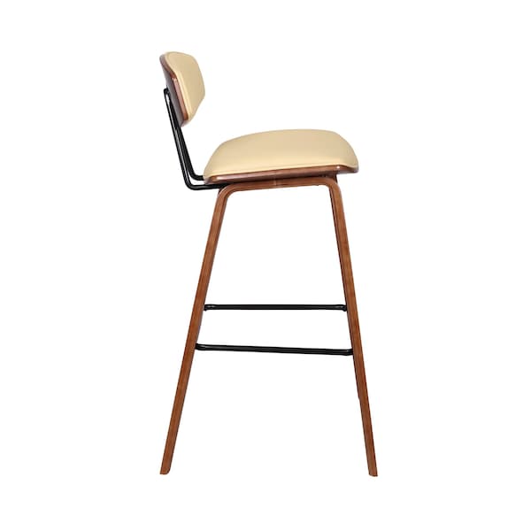 Armen Living Fox 28.5" Bar Height Cream Faux Leather and Walnut Wood Mid-Century Modern Bar Stool - LCFOBAWACR30