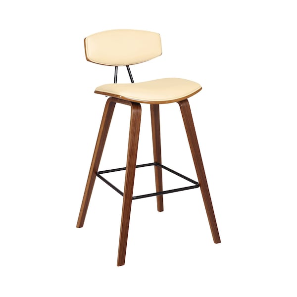 Armen Living Fox 28.5" Bar Height Cream Faux Leather and Walnut Wood Mid-Century Modern Bar Stool - LCFOBAWACR30