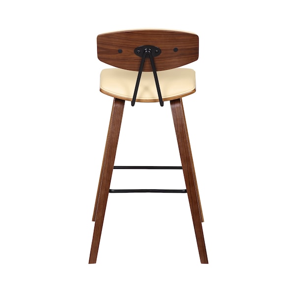 Armen Living Fox 28.5" Bar Height Cream Faux Leather and Walnut Wood Mid-Century Modern Bar Stool - LCFOBAWACR30