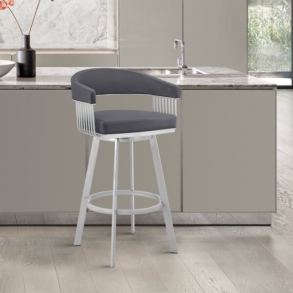 Armen Living Chelsea 29" Swivel Bar Stool with Silver Finish and Slate Gray Faux Leather - LCCSBASLGR30