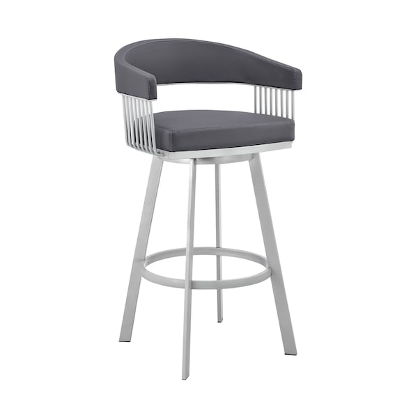 Armen Living Chelsea 29" Swivel Bar Stool with Silver Finish and Slate Gray Faux Leather - LCCSBASLGR30