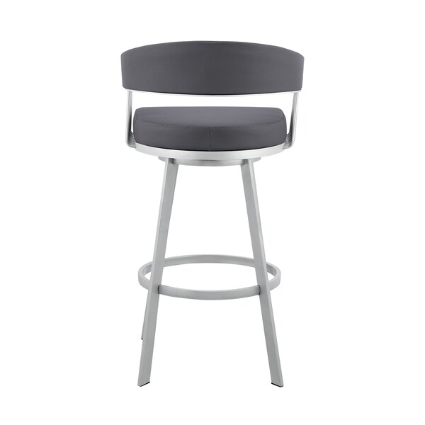 Armen Living Chelsea 29" Swivel Bar Stool with Silver Finish and Slate Gray Faux Leather - LCCSBASLGR30