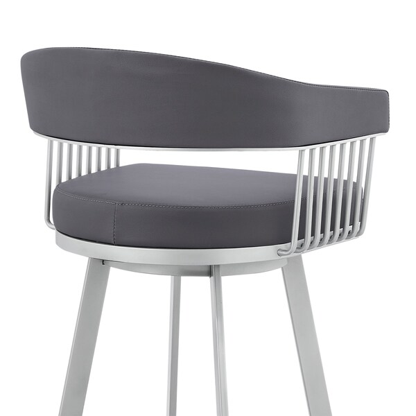 Armen Living Chelsea 29" Swivel Bar Stool with Silver Finish and Slate Gray Faux Leather - LCCSBASLGR30