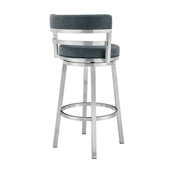 Armen Living Titana 30" Bar Height Swivel Blue Faux Leather and Brushed Stainless Steel Bar Stool - 840254335196