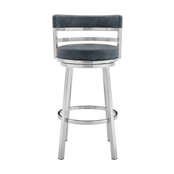 Armen Living Titana 30" Bar Height Swivel Blue Faux Leather and Brushed Stainless Steel Bar Stool - 840254335196