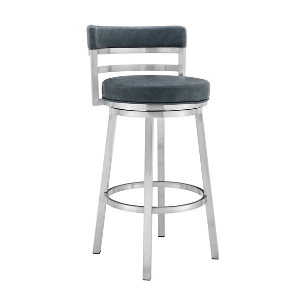 Armen Living Titana 30" Bar Height Swivel Blue Faux Leather and Brushed Stainless Steel Bar Stool - 840254335196