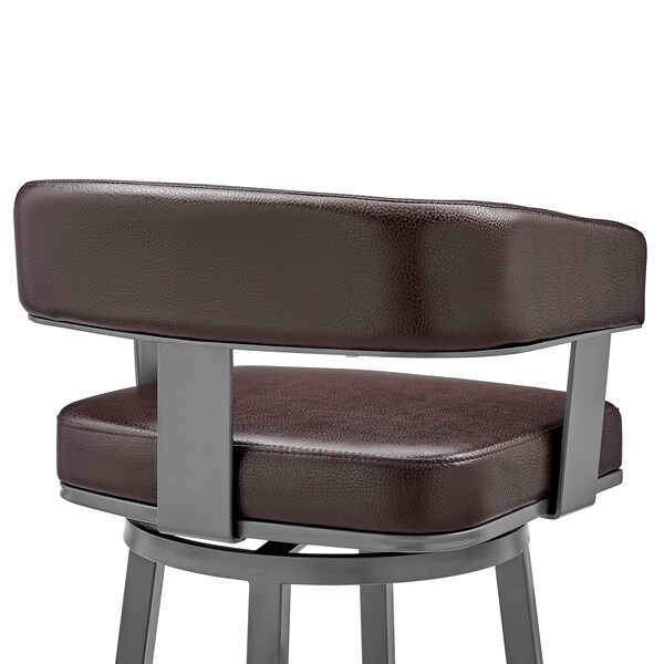 Armen Living Cohen 30" Bar Height Swivel Bar Stool in Java Silver Finish and Chocolate Faux Leather - 721535761951