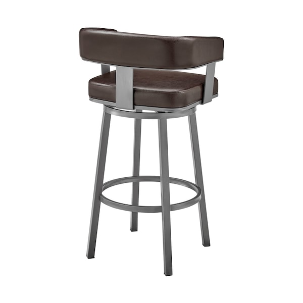 Armen Living Cohen 30" Bar Height Swivel Bar Stool in Java Silver Finish and Chocolate Faux Leather - 721535761951