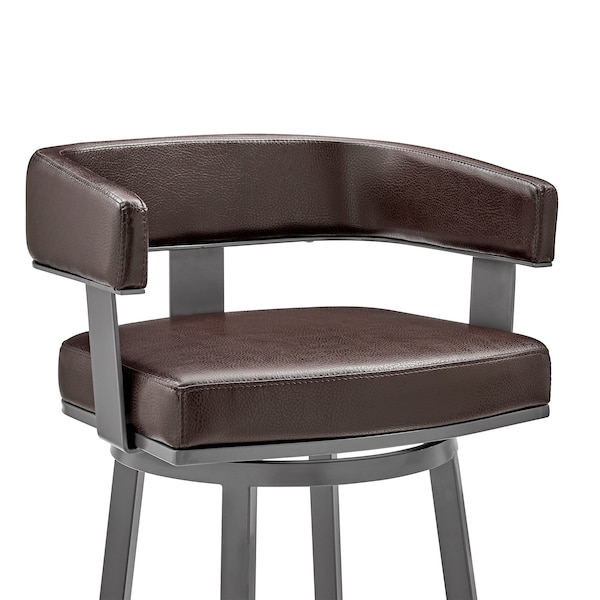Armen Living Cohen 30" Bar Height Swivel Bar Stool in Java Silver Finish and Chocolate Faux Leather - 721535761951