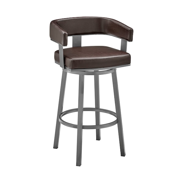 Armen Living Cohen 30" Bar Height Swivel Bar Stool in Java Silver Finish and Chocolate Faux Leather - 721535761951