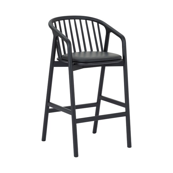 Armen Living Echo Black Oak Wood and Faux Leather Bar Stool - LCECBABLK30
