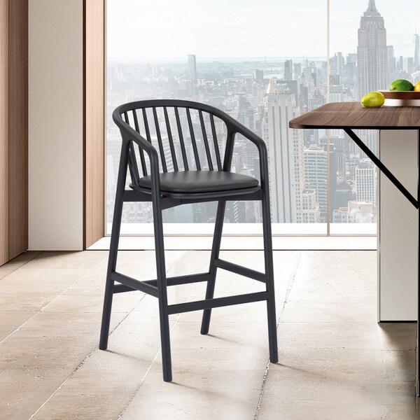 Armen Living Echo Black Oak Wood and Faux Leather Bar Stool - LCECBABLK30