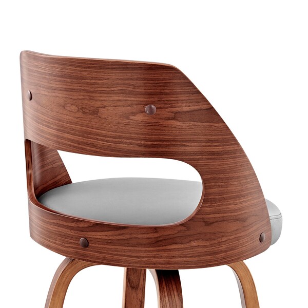 Armen Living Julius 30" Gray Faux Leather and Walnut Wood Bar Stool - LCJUBAWAGR30