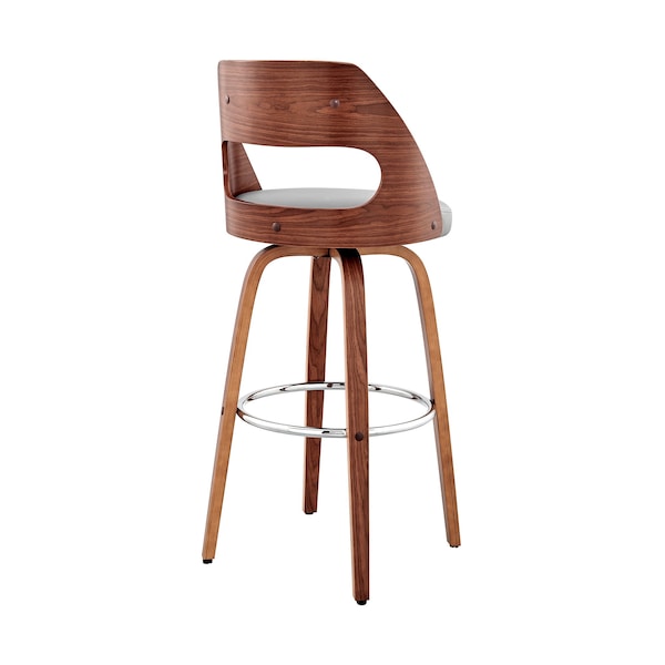 Armen Living Julius 30" Gray Faux Leather and Walnut Wood Bar Stool - LCJUBAWAGR30