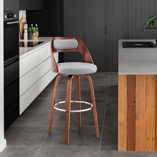 Armen Living Julius 30" Gray Faux Leather and Walnut Wood Bar Stool - LCJUBAWAGR30