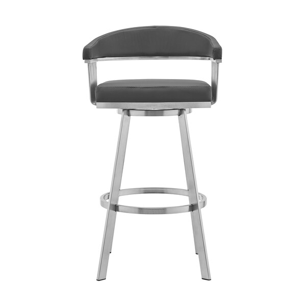 Armen Living Bronson 25" Gray Faux Leather and Brushed Stainless Steel Swivel Bar Stool - 721535762224