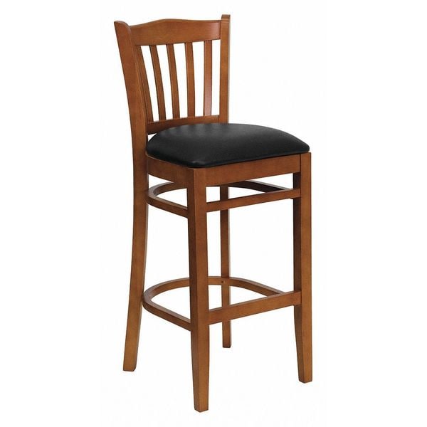 Flash Furniture Stool, Vert Slat Bck, Cherry Wd w/Blk Vny - XU-DGW0008BARVRT-CHY-BLKV-GG