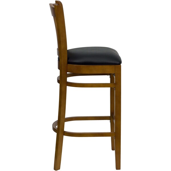 Flash Furniture Stool, Vert Slat Bck, Cherry Wd w/Blk Vny - XU-DGW0008BARVRT-CHY-BLKV-GG