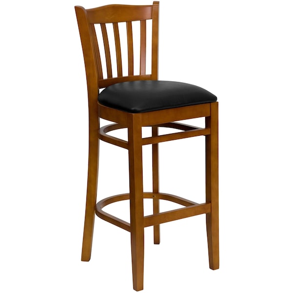 Flash Furniture Stool, Vert Slat Bck, Cherry Wd w/Blk Vny - XU-DGW0008BARVRT-CHY-BLKV-GG